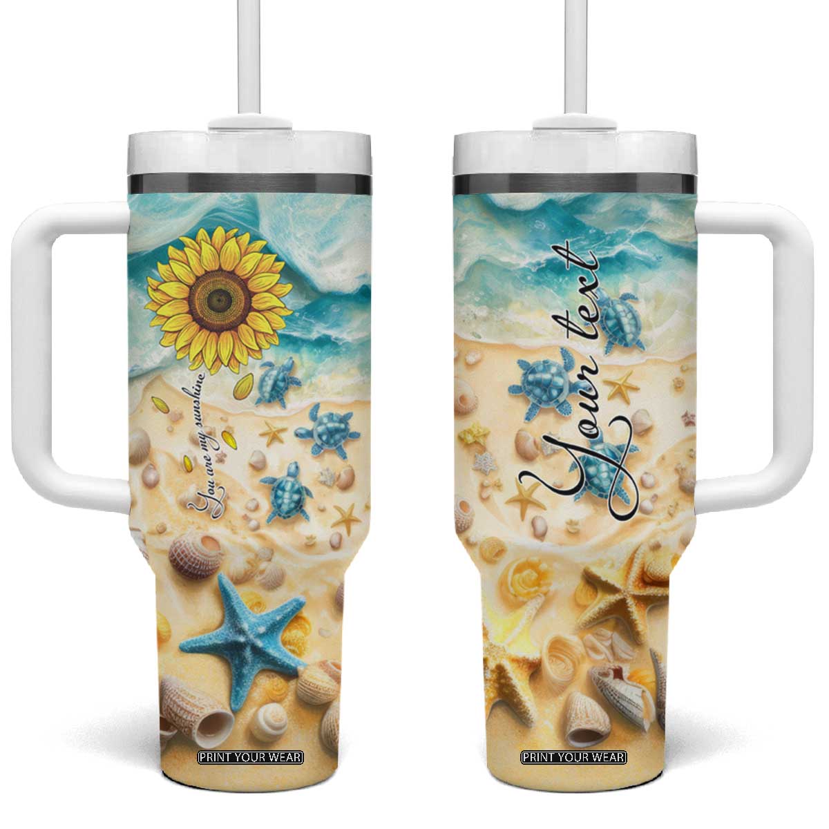 Personalized Turtle Tumbler With Handle with Artistic Oceanic Theme Design TS04 One Size: 40 oz Multicolor Print Your Wear
