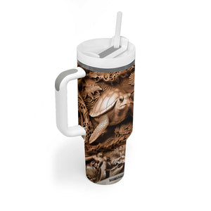 Personalized Turtle Tumbler With Handle with Leather Carving Artistic Design TS04 Print Your Wear
