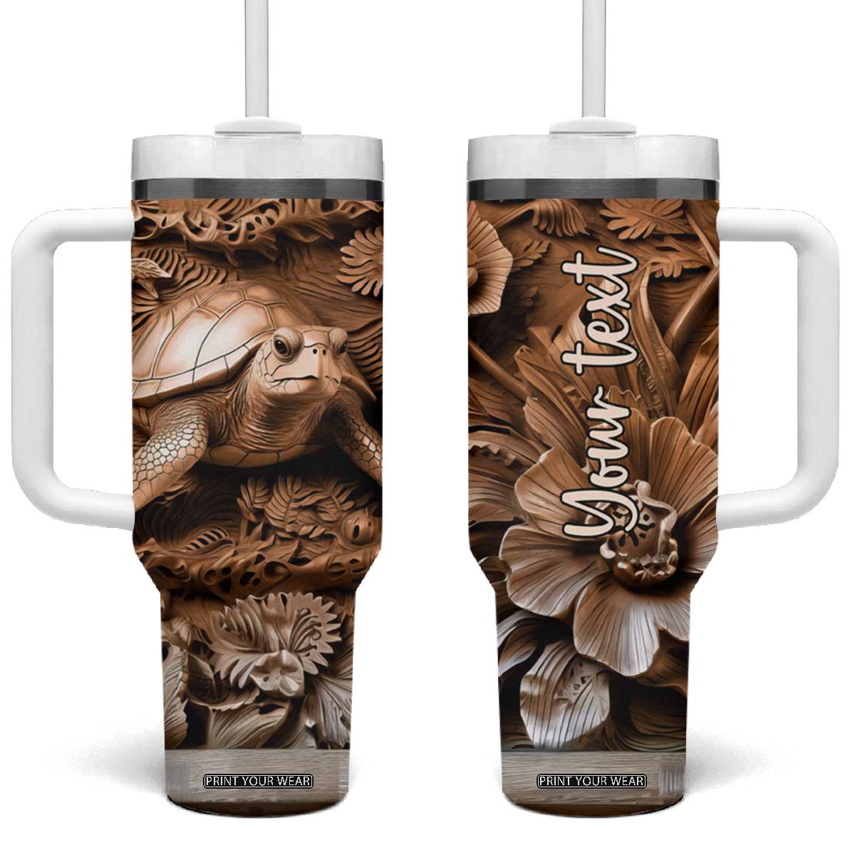 Personalized Turtle Tumbler With Handle with Leather Carving Artistic Design TS04 One Size: 40 oz Multicolor Print Your Wear