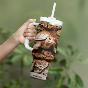Personalized Turtle Tumbler With Handle with Leather Carving Artistic Design TS04 Print Your Wear