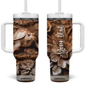 Personalized Turtle Tumbler With Handle with Leather Carving Artistic Design TS04 One Size: 40 oz Multicolor Print Your Wear