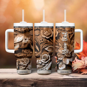 Personalized Turtle Tumbler With Handle with Leather Carving Artistic Design TS04 Print Your Wear