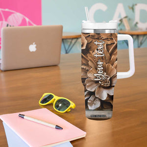 Personalized Turtle Tumbler With Handle with Leather Carving Artistic Design TS04 Print Your Wear