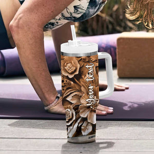Personalized Turtle Tumbler With Handle with Leather Carving Artistic Design TS04 Print Your Wear