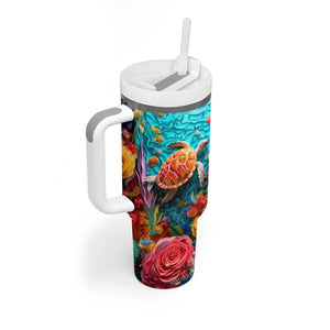 Personalized Turtle Tumbler With Handle with Paper Quilling Art Style TS04 Print Your Wear