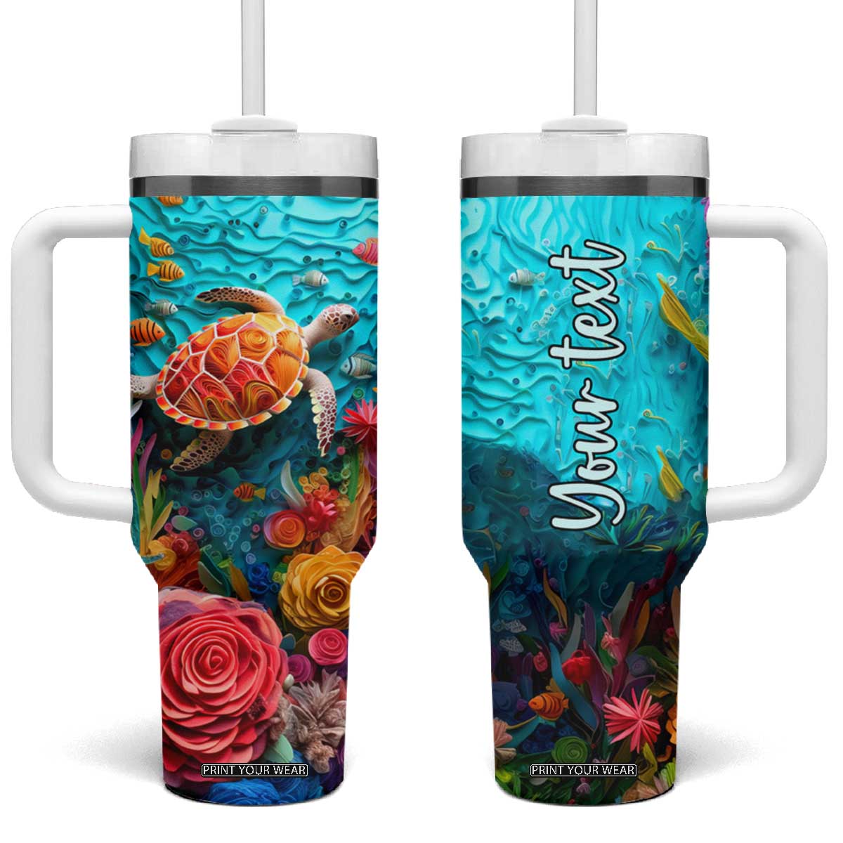 Personalized Turtle Tumbler With Handle with Paper Quilling Art Style TS04 One Size: 40 oz Multicolor Print Your Wear