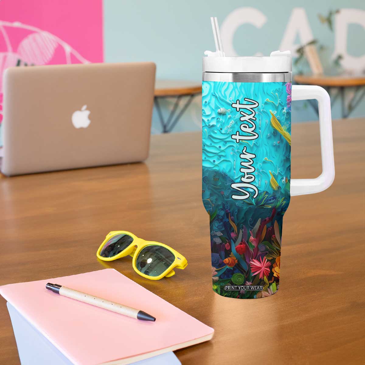 Personalized Turtle Tumbler With Handle with Paper Quilling Art Style TS04 Print Your Wear