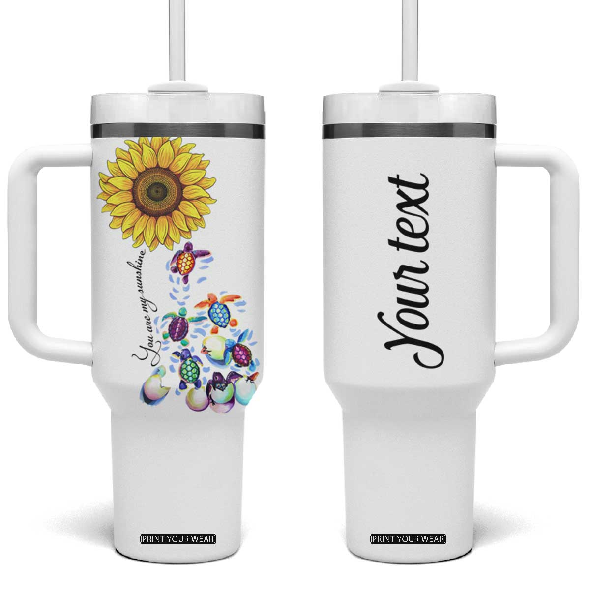 Personalized Turtle Tumbler With Handle with You Are My Sunshine Quote Design TS04 One Size: 40 oz Multicolor Print Your Wear