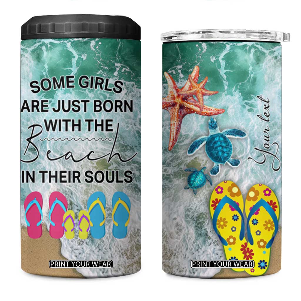 Personalized Turtle on the Beach 4 in 1 Can Cooler Tumbler with Coastal Theme TS04 One Size: 16 oz Multicolor Print Your Wear