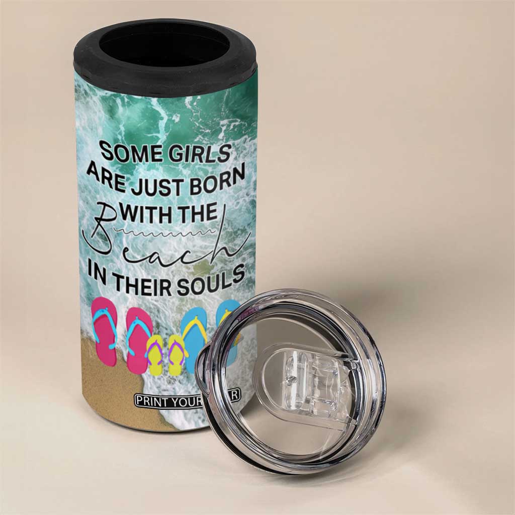 Personalized Turtle on the Beach 4 in 1 Can Cooler Tumbler with Coastal Theme TS04 Print Your Wear