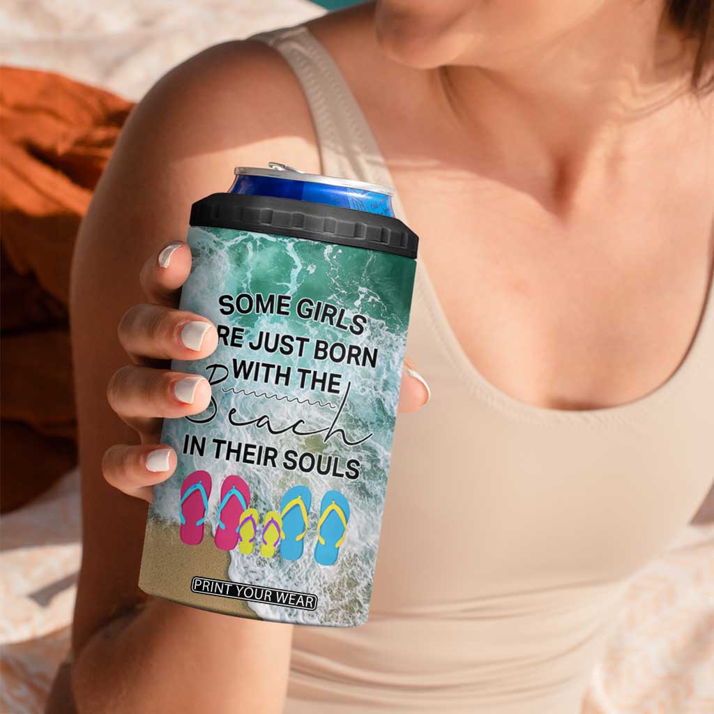 Personalized Turtle on the Beach 4 in 1 Can Cooler Tumbler with Coastal Theme TS04 Print Your Wear