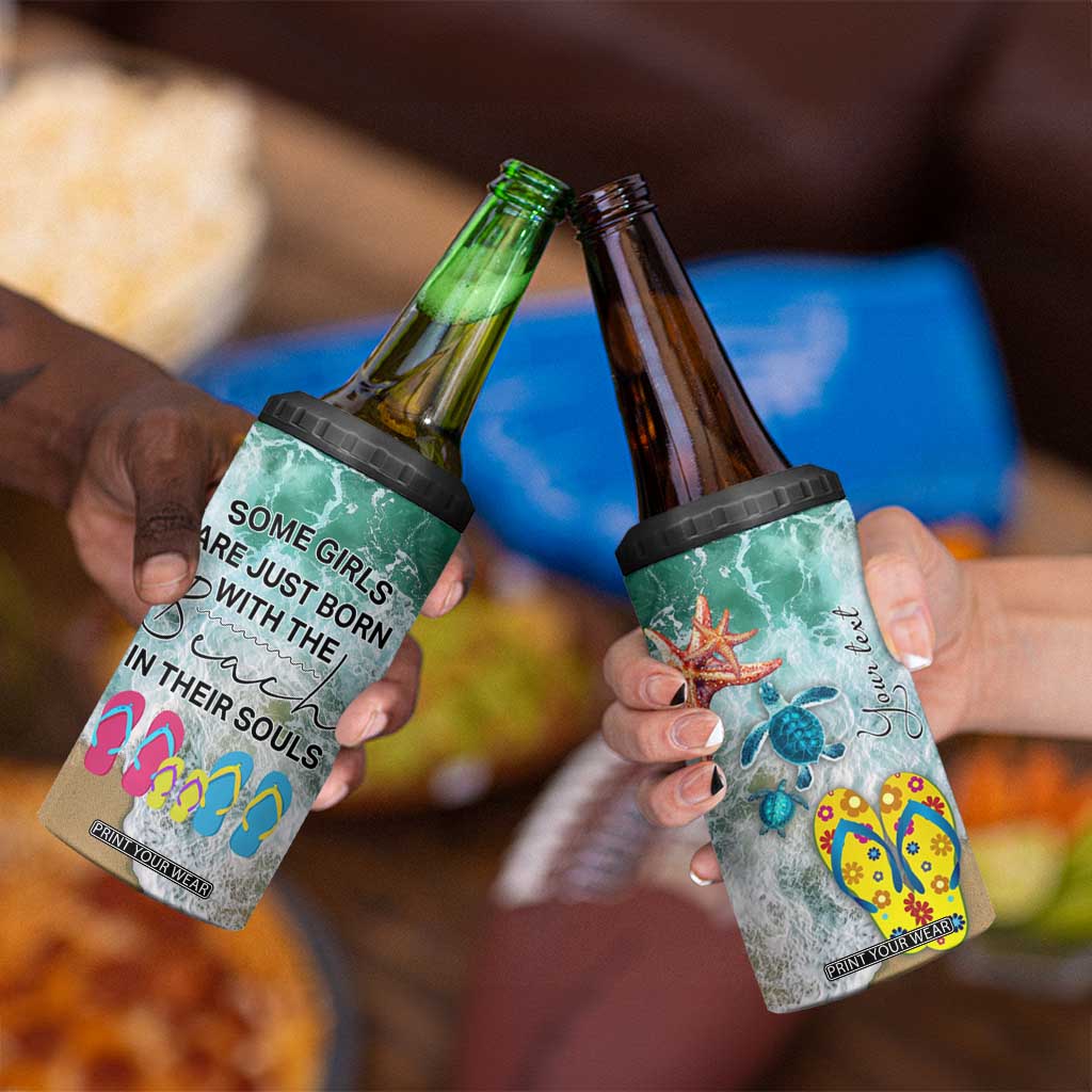 Personalized Turtle on the Beach 4 in 1 Can Cooler Tumbler with Coastal Theme TS04 Print Your Wear