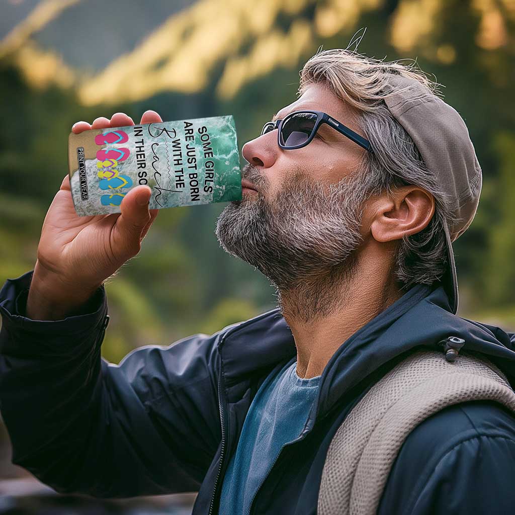 Personalized Turtle on the Beach 4 in 1 Can Cooler Tumbler with Coastal Theme TS04 Print Your Wear