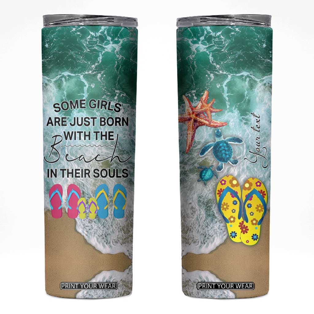 Personalized Turtle on the Beach Skinny Tumbler with Coastal Theme TS04 Multicolor Print Your Wear