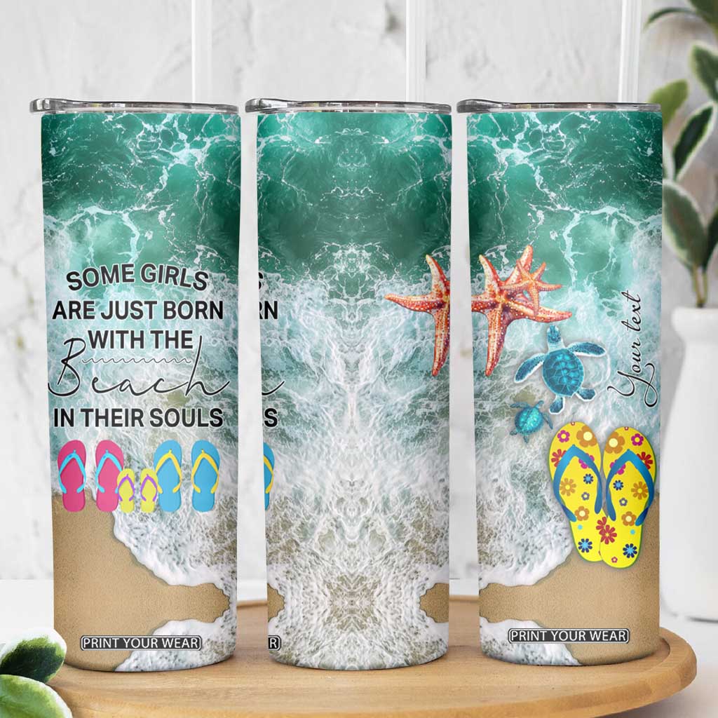 Personalized Turtle on the Beach Skinny Tumbler with Coastal Theme TS04 Print Your Wear