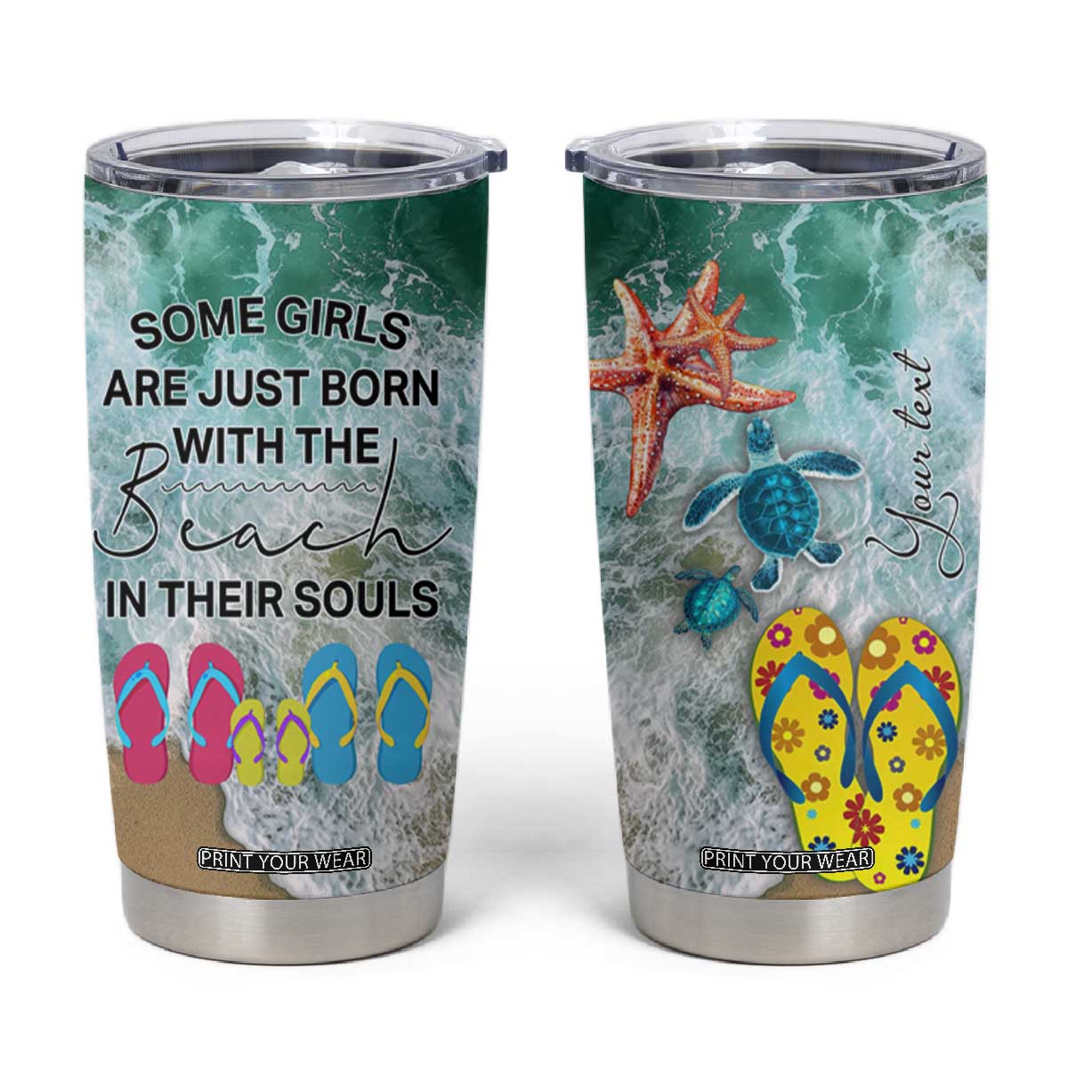 Personalized Turtle on the Beach Tumbler Cup with Coastal Theme TS04 Multicolor Print Your Wear