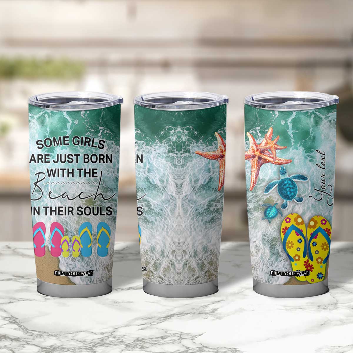 Personalized Turtle on the Beach Tumbler Cup with Coastal Theme TS04 Print Your Wear