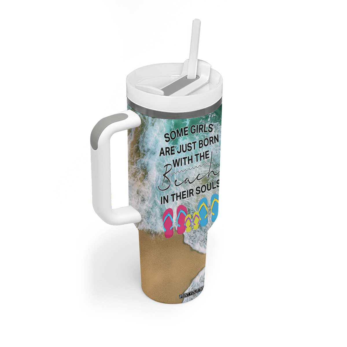 Personalized Turtle on the Beach Tumbler With Handle with Coastal Theme TS04 Print Your Wear