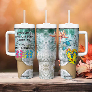 Personalized Turtle on the Beach Tumbler With Handle with Coastal Theme TS04 Print Your Wear