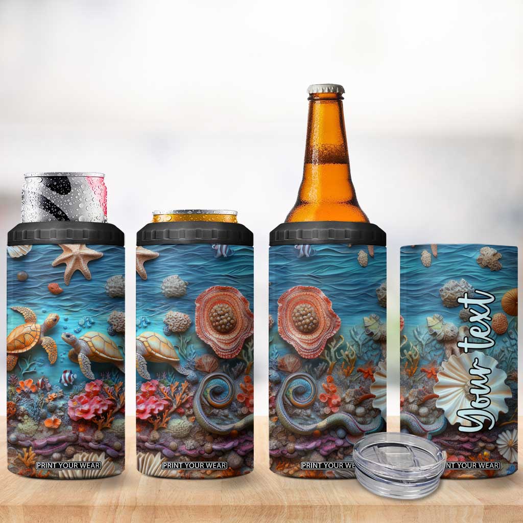 Personalized Turtles in the Ocean 4 in 1 Can Cooler Tumbler with Plaster Carving Style TS04 Print Your Wear