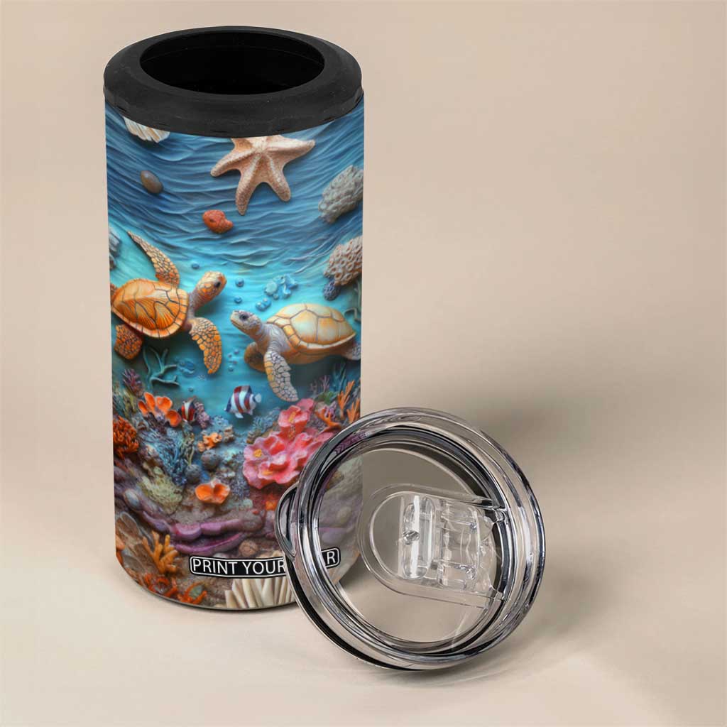 Personalized Turtles in the Ocean 4 in 1 Can Cooler Tumbler with Plaster Carving Style TS04 Print Your Wear
