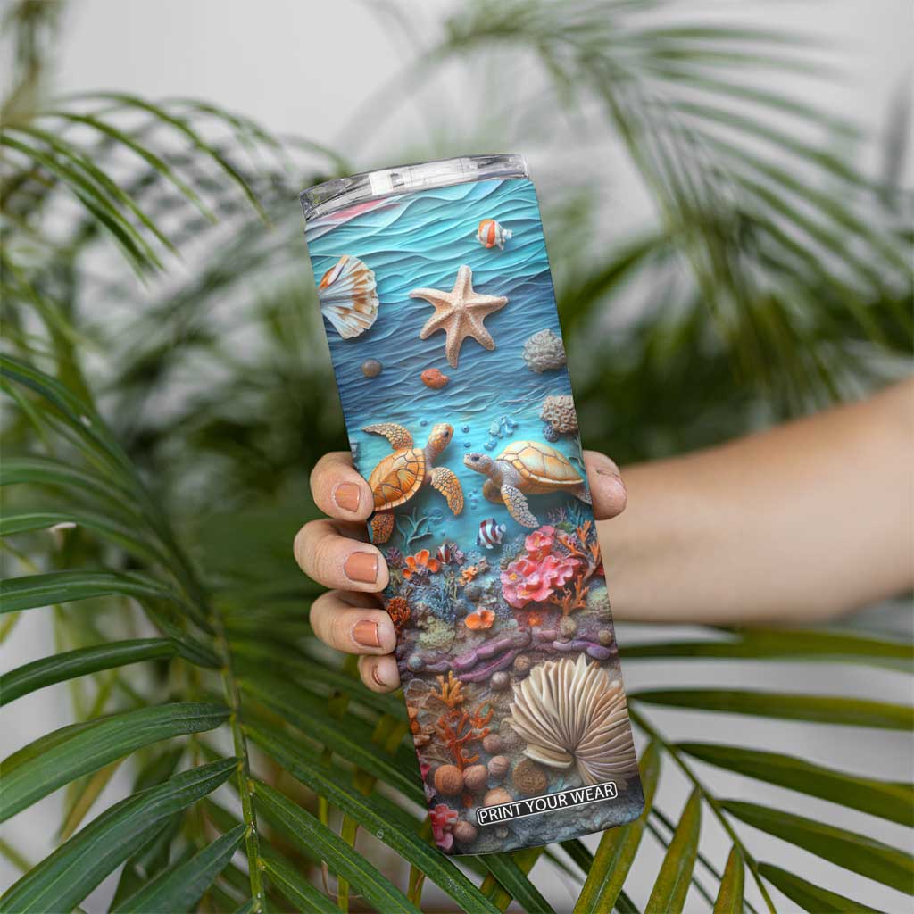 Personalized Turtles in the Ocean Skinny Tumbler with Plaster Carving Style TS04 Print Your Wear