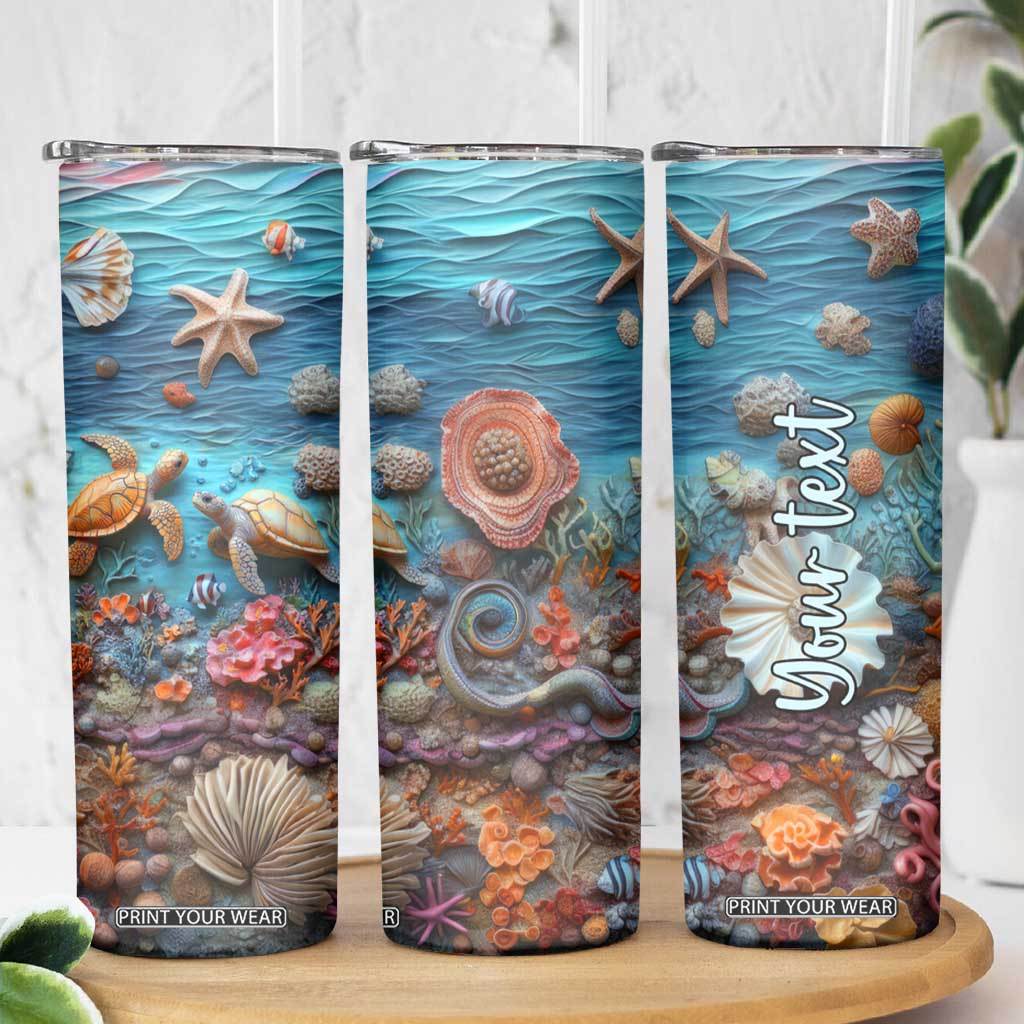 Personalized Turtles in the Ocean Skinny Tumbler with Plaster Carving Style TS04 Print Your Wear