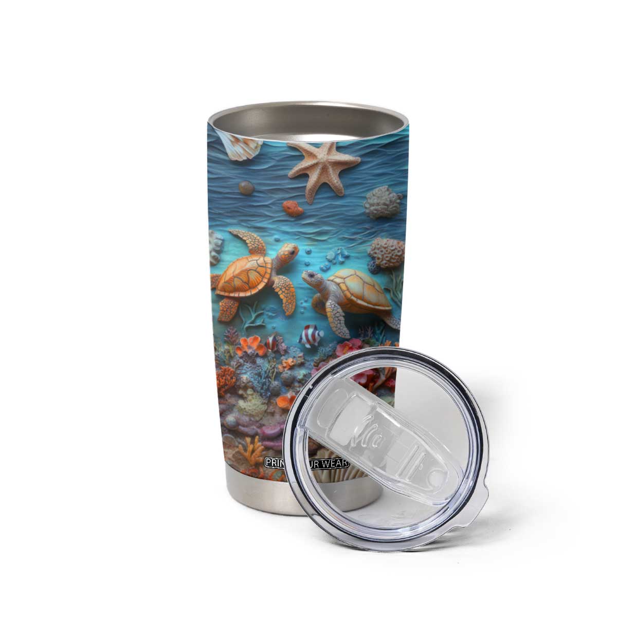 Personalized Turtles in the Ocean Tumbler Cup with Plaster Carving Style TS04 Print Your Wear