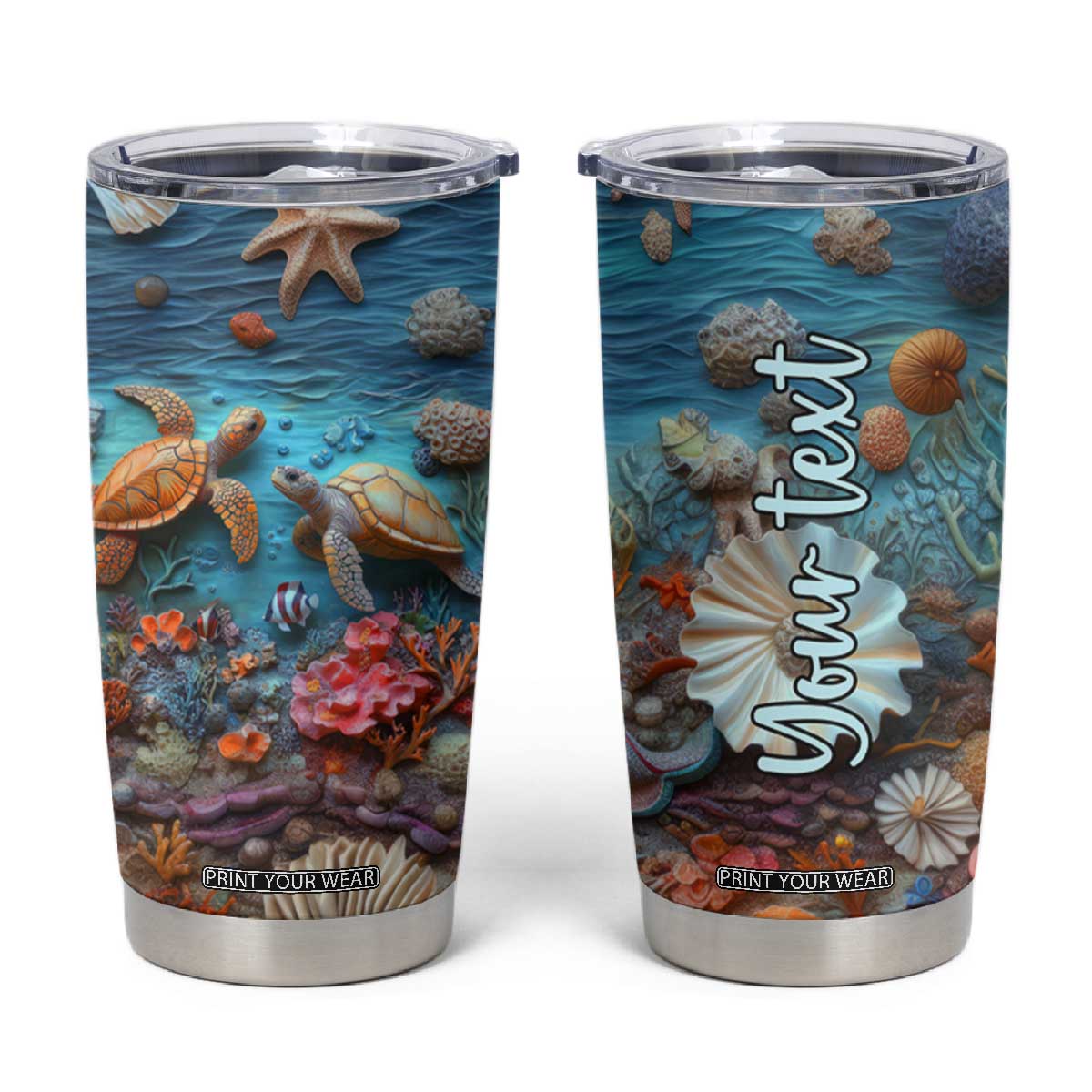 Personalized Turtles in the Ocean Tumbler Cup with Plaster Carving Style TS04 Multicolor Print Your Wear