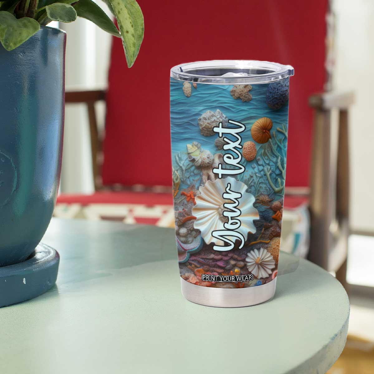 Personalized Turtles in the Ocean Tumbler Cup with Plaster Carving Style TS04 Print Your Wear