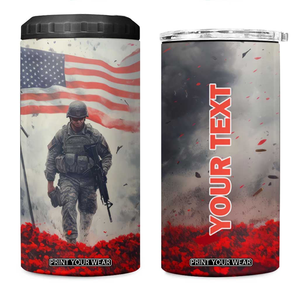 Personalized Veteran 4 in 1 Can Cooler Tumbler Walking Through Red Flower Field Scene TS04 One Size: 16 oz Multicolor Print Your Wear
