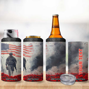 Personalized Veteran 4 in 1 Can Cooler Tumbler Walking Through Red Flower Field Scene TS04 Print Your Wear