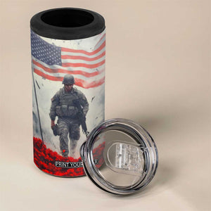 Personalized Veteran 4 in 1 Can Cooler Tumbler Walking Through Red Flower Field Scene TS04 Print Your Wear
