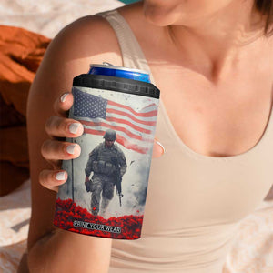 Personalized Veteran 4 in 1 Can Cooler Tumbler Walking Through Red Flower Field Scene TS04 Print Your Wear
