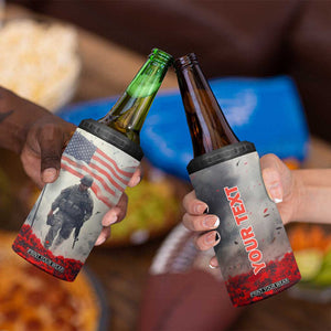 Personalized Veteran 4 in 1 Can Cooler Tumbler Walking Through Red Flower Field Scene TS04 Print Your Wear