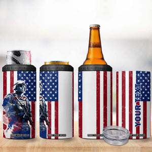 Personalized Veteran 4 in 1 Can Cooler Tumbler with American Flag Background Design TS04 Print Your Wear