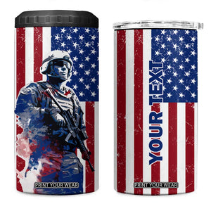 Personalized Veteran 4 in 1 Can Cooler Tumbler with American Flag Background Design TS04 One Size: 16 oz Multicolor Print Your Wear