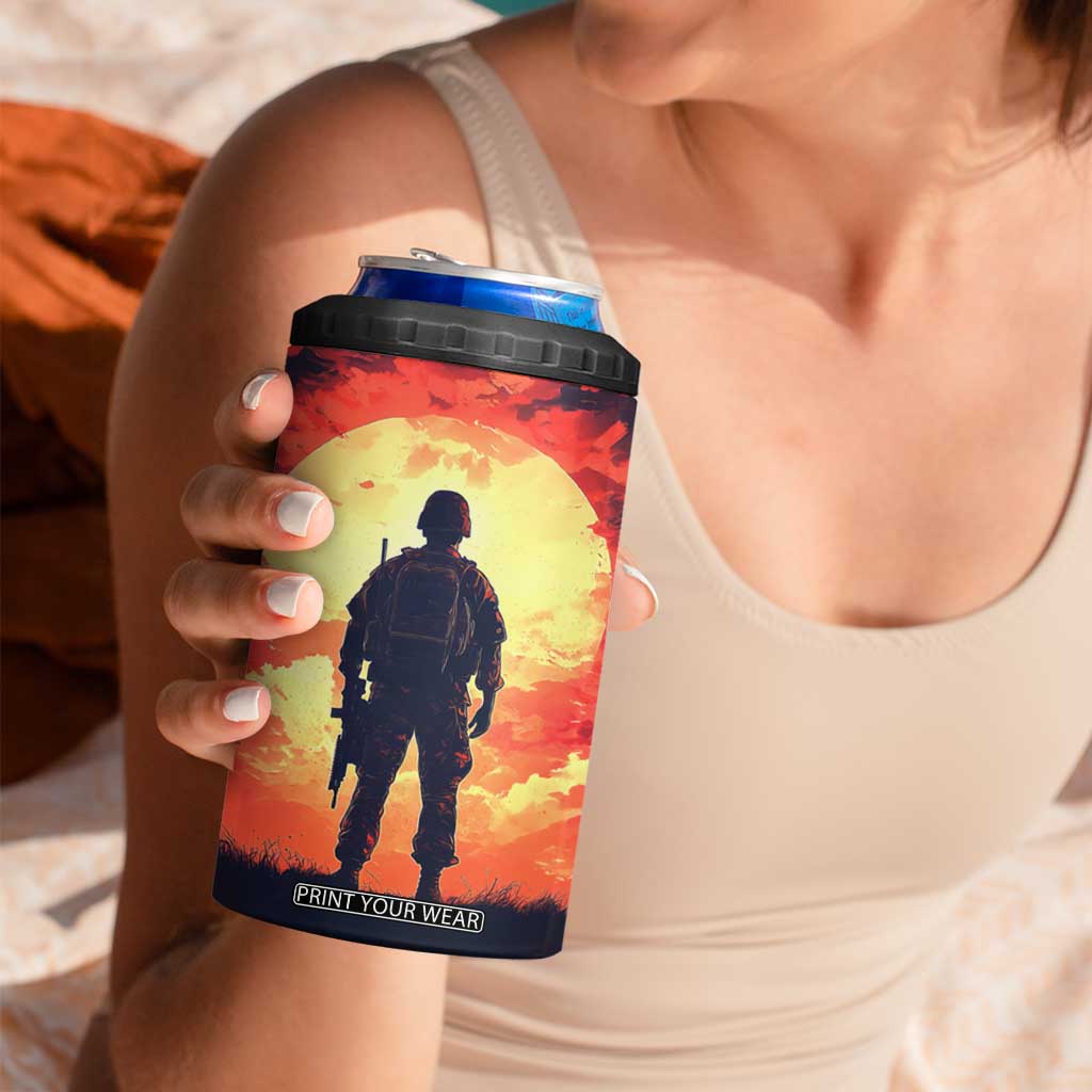 Personalized Veteran 4 in 1 Can Cooler Tumbler with Memory Tribute Theme Design TS04 Print Your Wear