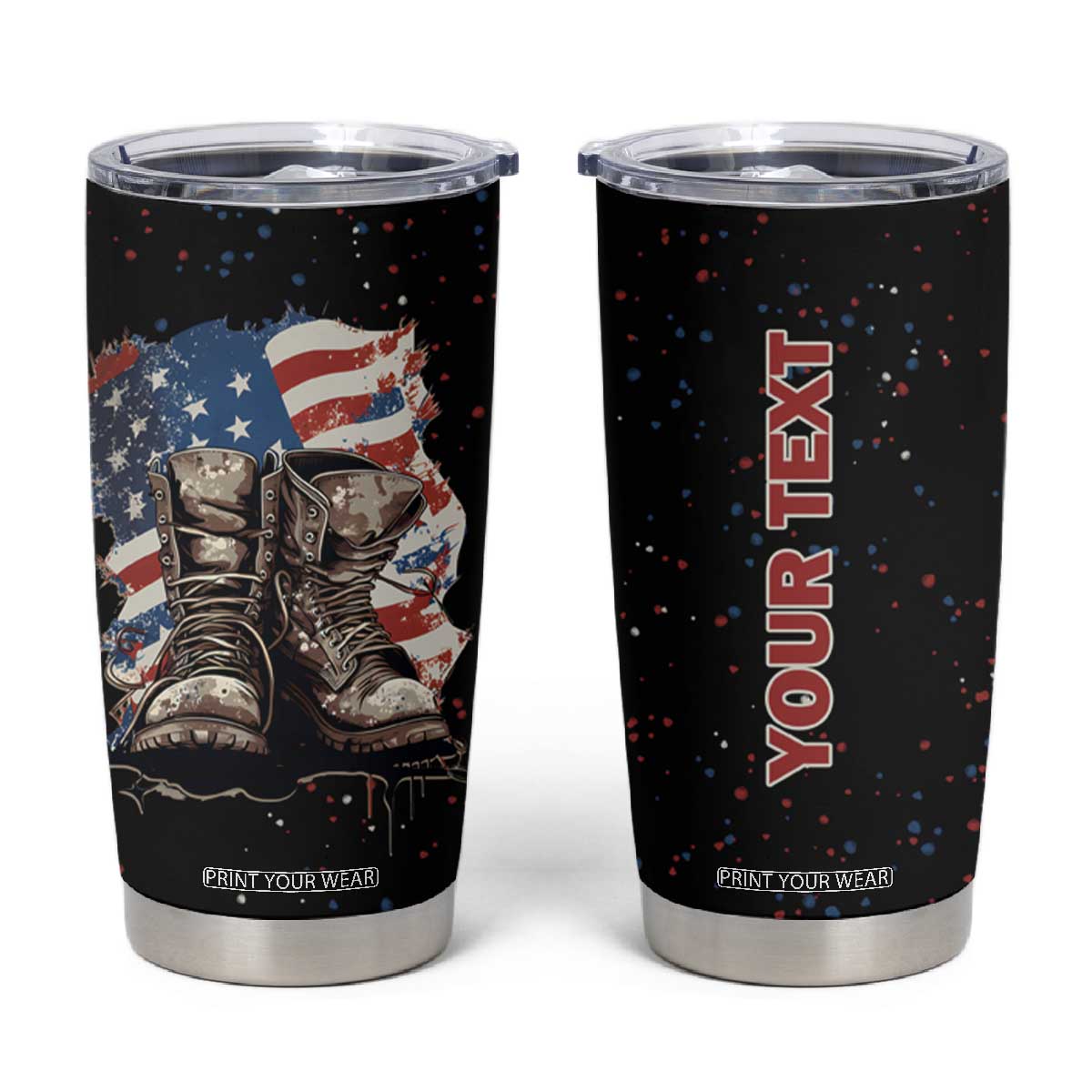 Personalized Veteran Boot Tumbler Cup with Military Service Theme TS04 Multicolor Print Your Wear