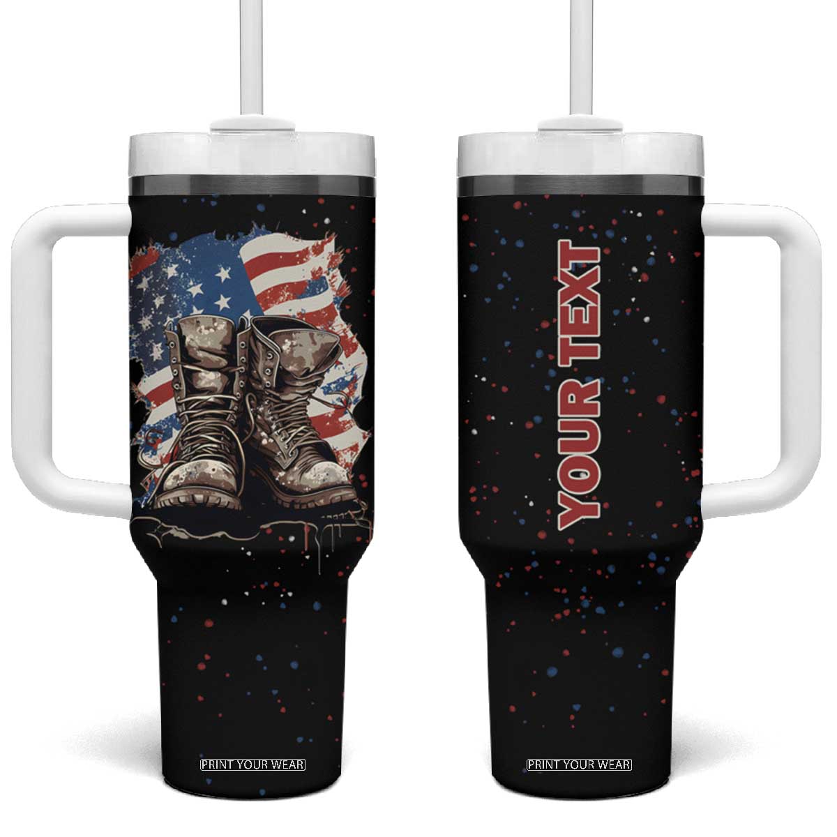 Personalized Veteran Boot Tumbler With Handle with Military Service Theme TS04 One Size: 40 oz Multicolor Print Your Wear