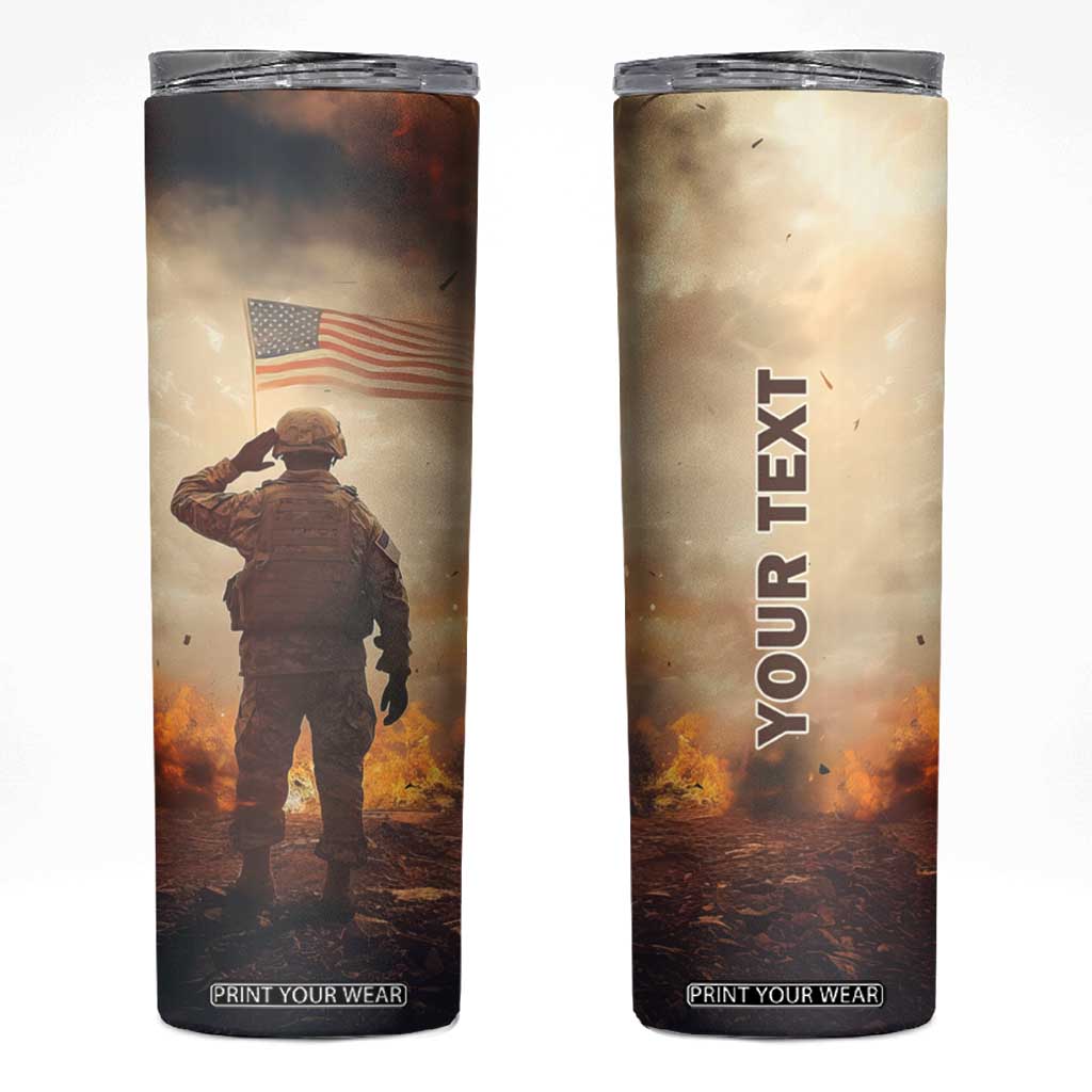 Personalized Veteran Hand Salute Skinny Tumbler with Patriotic Style TS04 Multicolor Print Your Wear