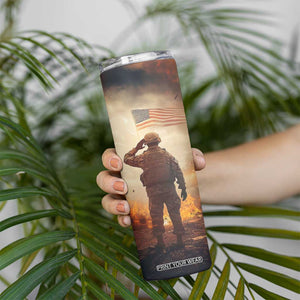 Personalized Veteran Hand Salute Skinny Tumbler with Patriotic Style TS04 Print Your Wear