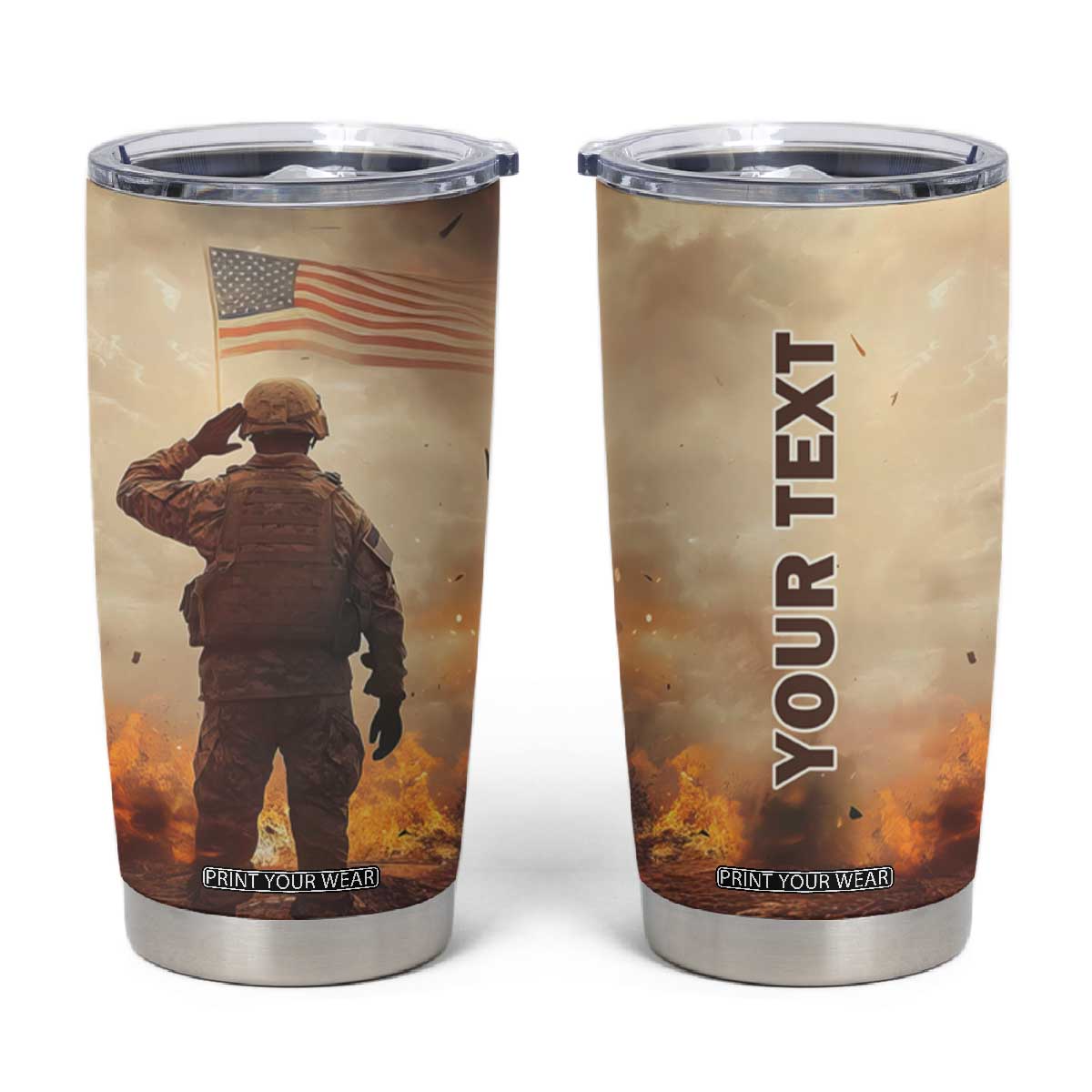Personalized Veteran Hand Salute Tumbler Cup with Patriotic Style TS04 Multicolor Print Your Wear