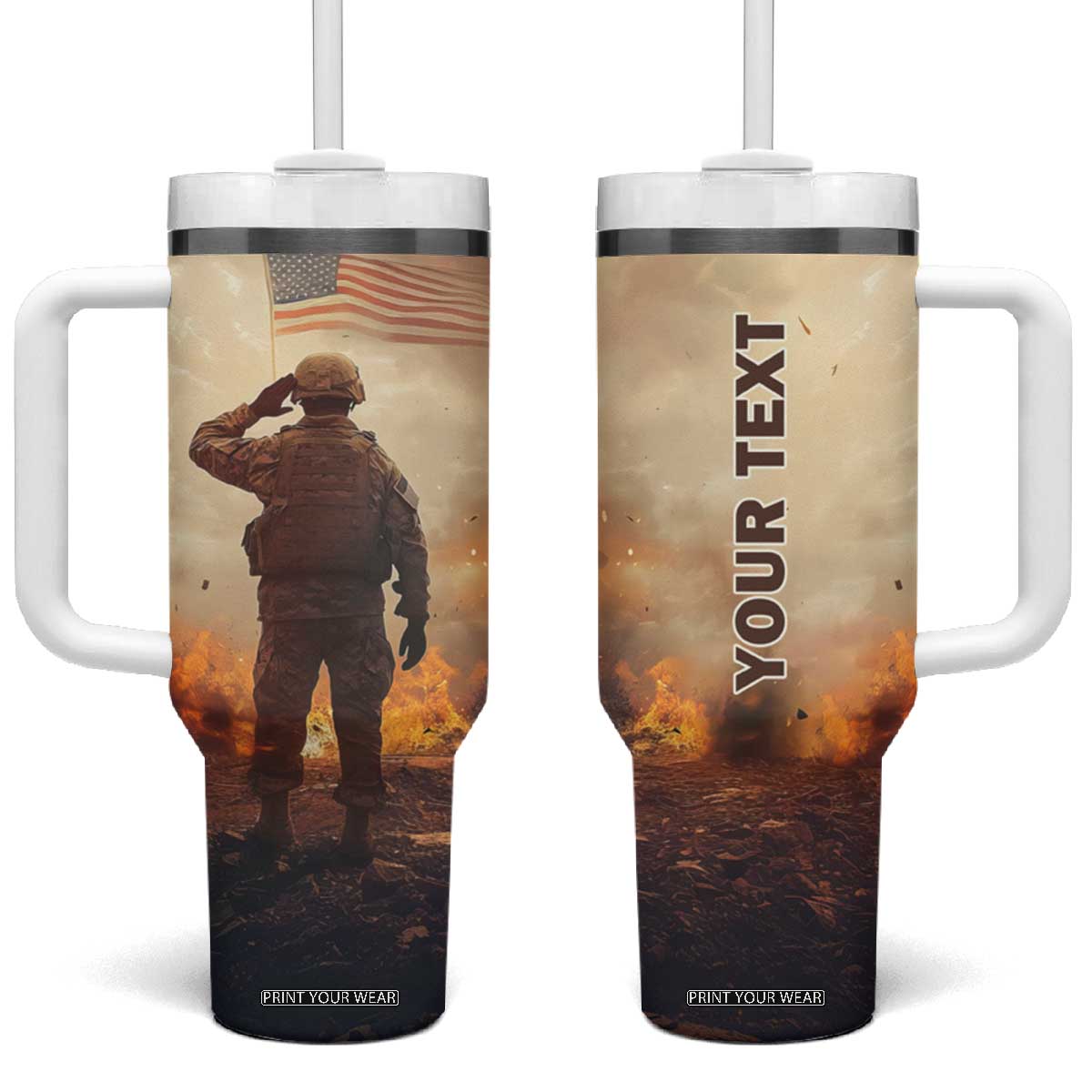 Personalized Veteran Hand Salute Tumbler With Handle with Patriotic Style TS04 One Size: 40 oz Multicolor Print Your Wear