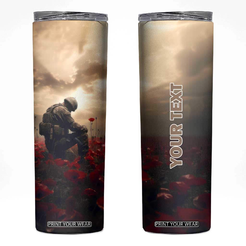 Personalized Veteran Kneeling Down Skinny Tumbler with Respectful Illustration TS04 Multicolor Print Your Wear
