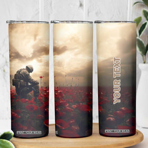 Personalized Veteran Kneeling Down Skinny Tumbler with Respectful Illustration TS04 Print Your Wear