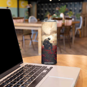 Personalized Veteran Kneeling Down Skinny Tumbler with Respectful Illustration TS04 Print Your Wear