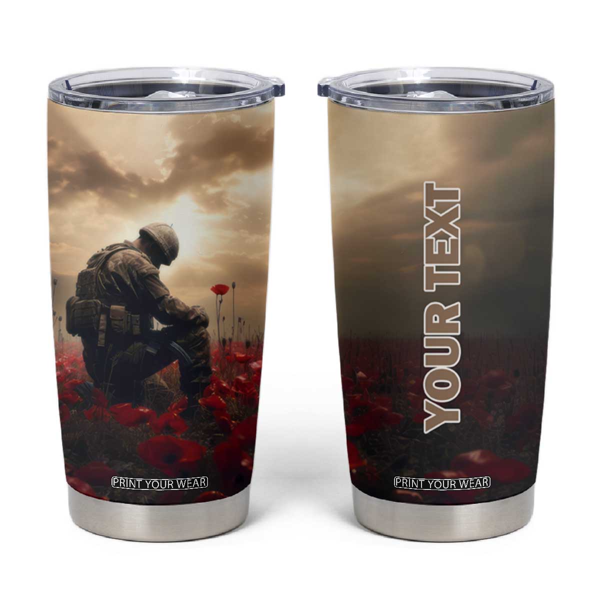 Personalized Veteran Kneeling Down Tumbler Cup with Respectful Illustration TS04 Multicolor Print Your Wear