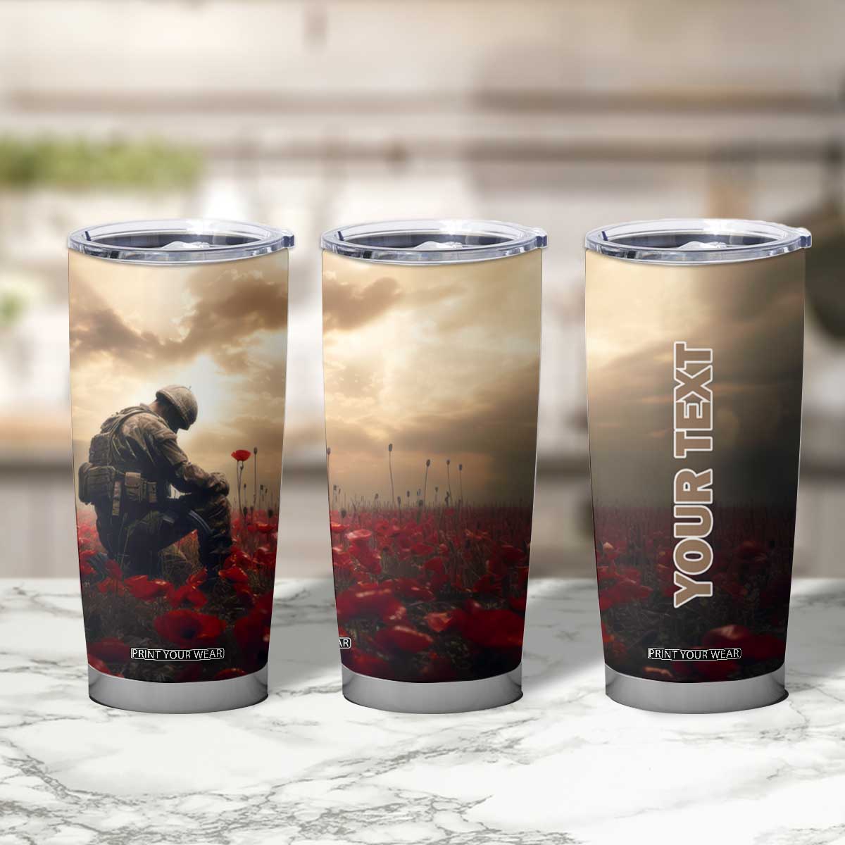 Personalized Veteran Kneeling Down Tumbler Cup with Respectful Illustration TS04 Print Your Wear