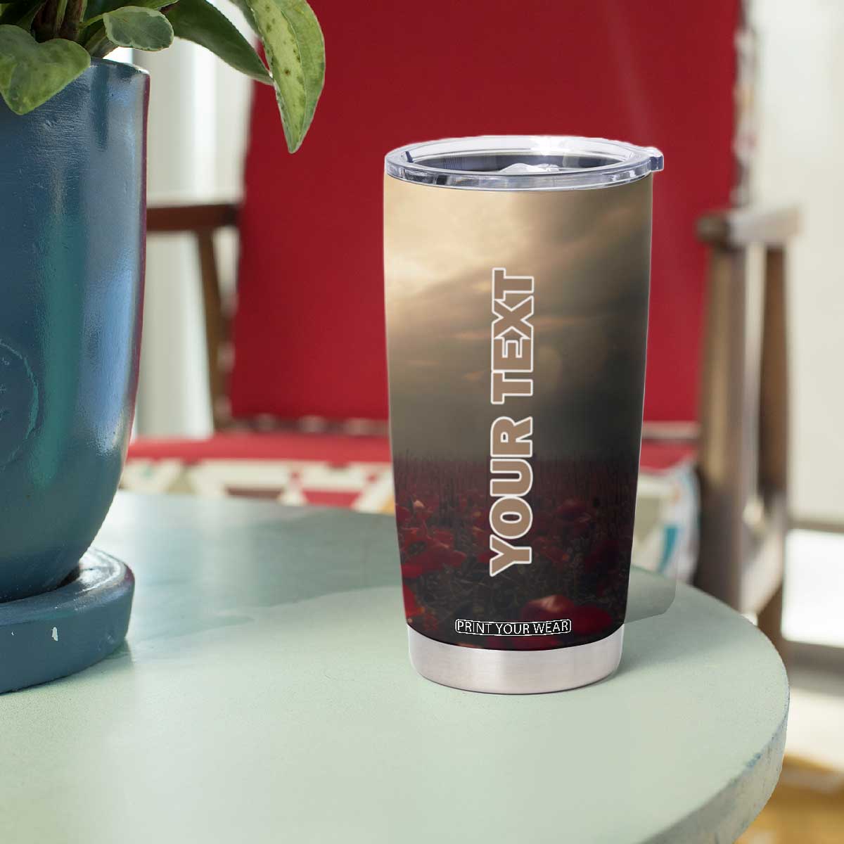 Personalized Veteran Kneeling Down Tumbler Cup with Respectful Illustration TS04 Print Your Wear
